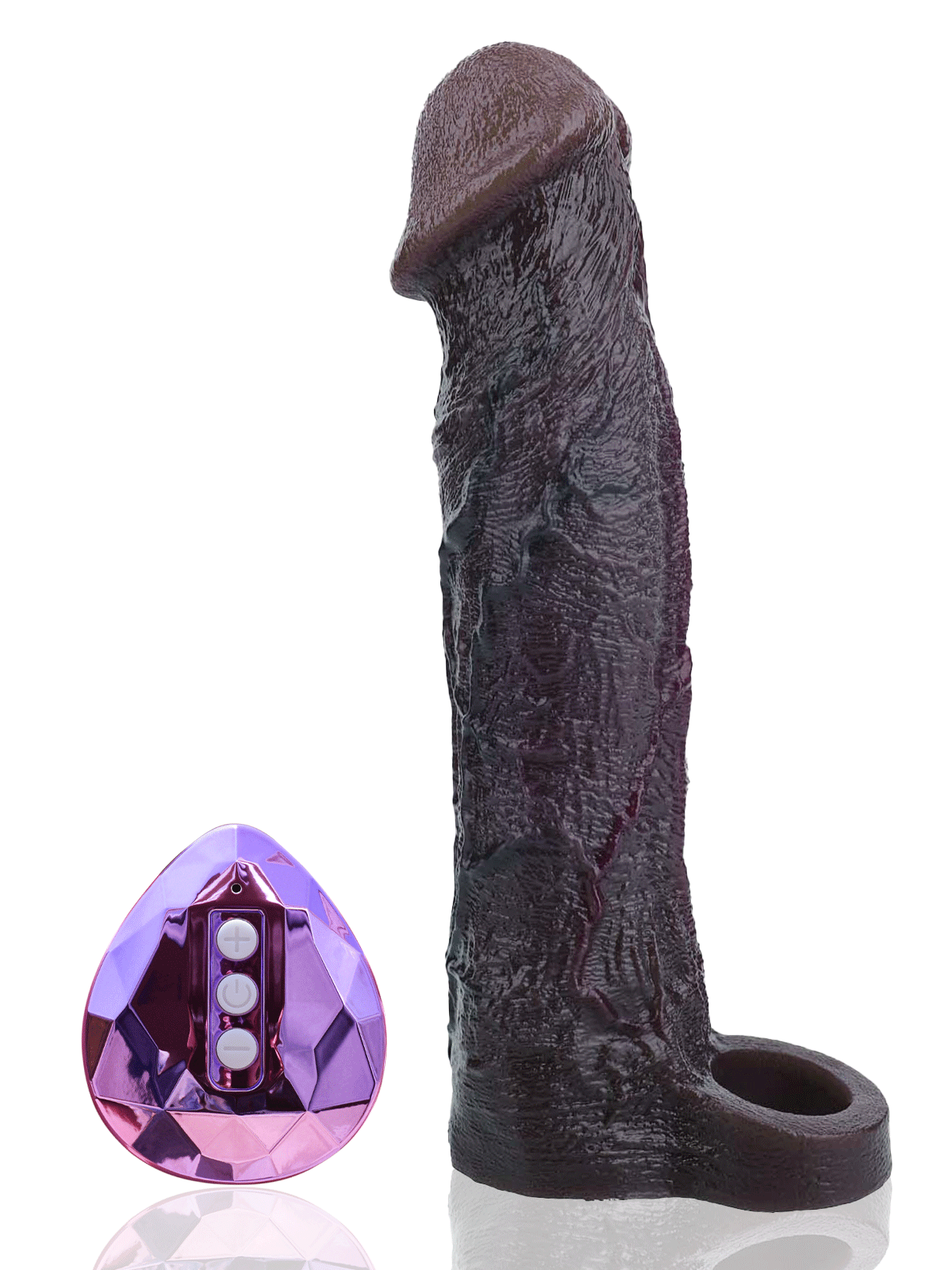 Leo 9.1"×2.2" Huge Black Realistic Silicone Penis Extender | 10 Vibration Modes