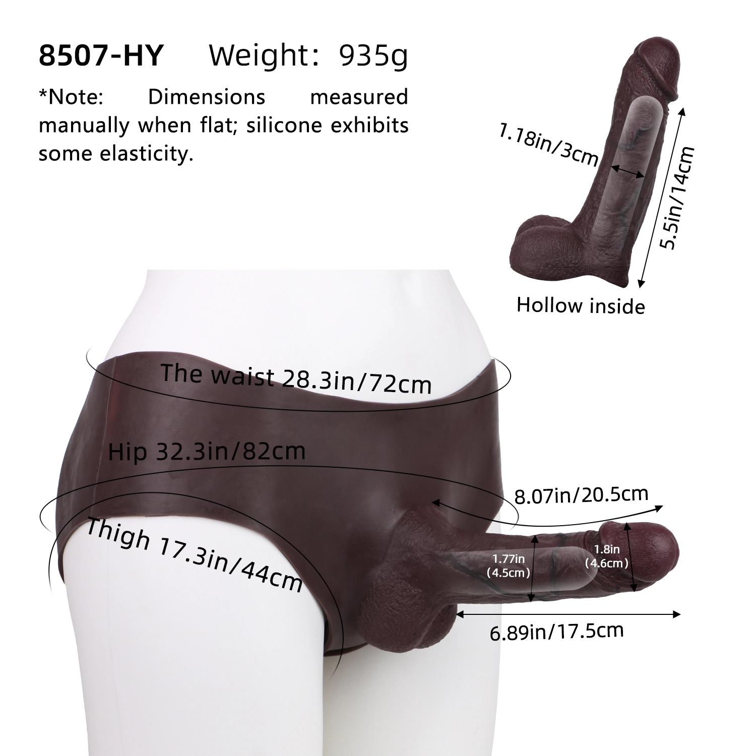 Astin 8.07" x 1.77" Wearable Realistic Black Huge Penis Extender