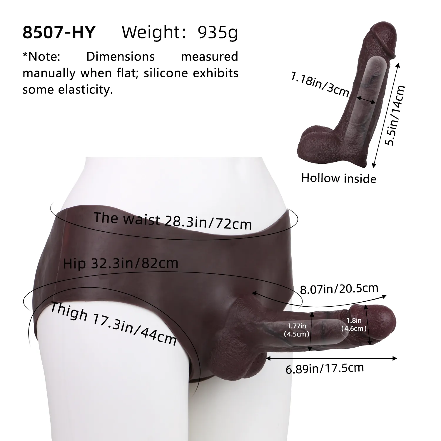 Astin 8.07" x 1.77" Wearable Realistic Black Huge Penis Extender