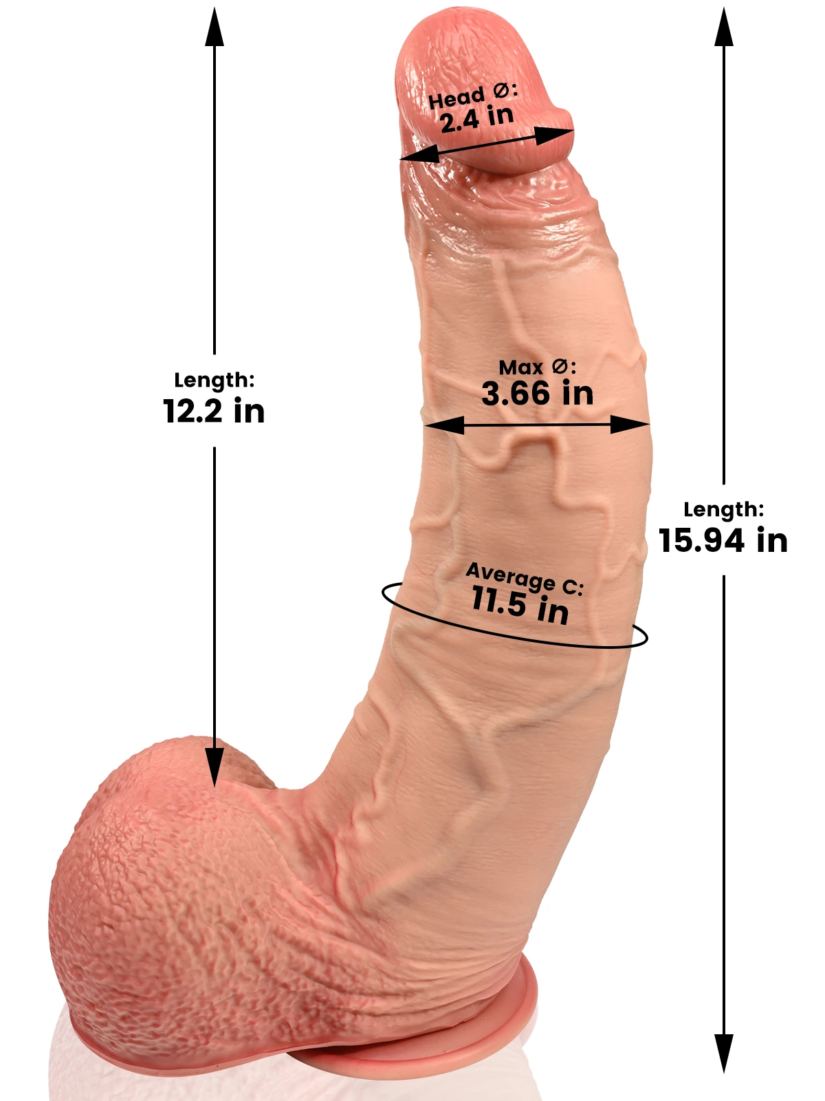 John 16"x3.6" Huge Curved Suction Cup Realistic Dildo