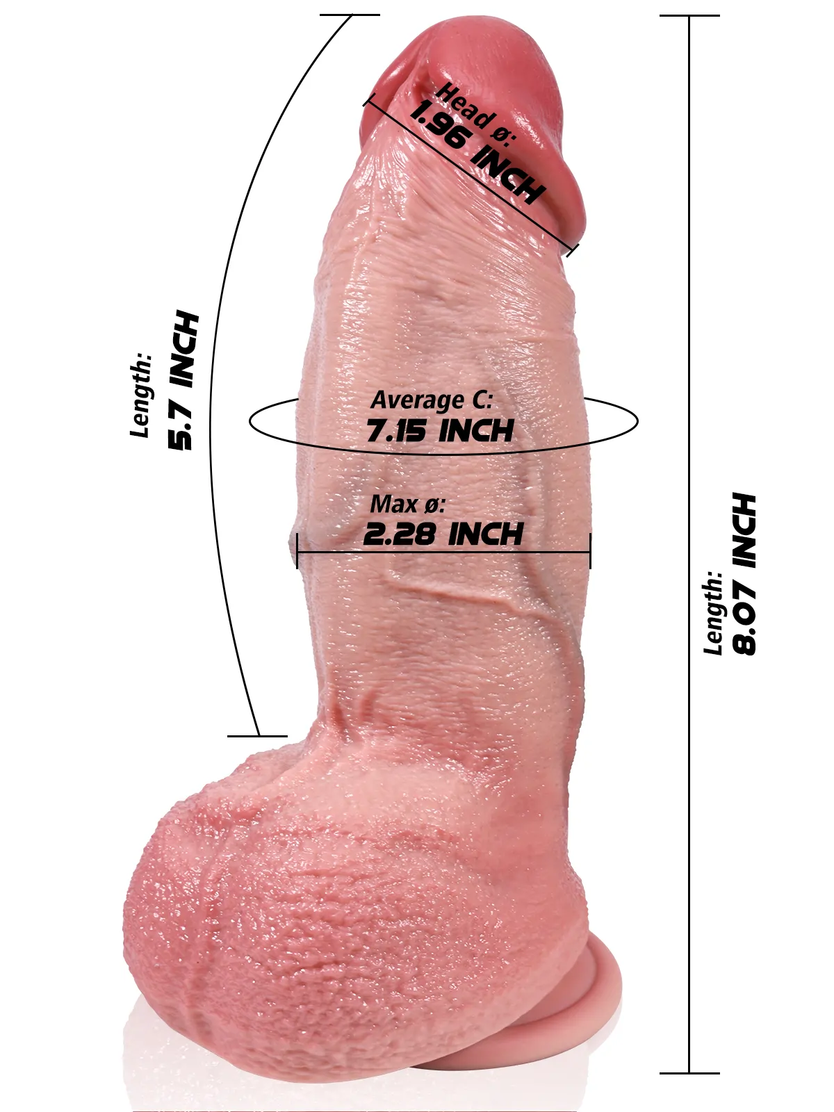 Luke 8"x2.3" Real Feel Silicone Realistic Fat Dildo – Hands Free Pleasure