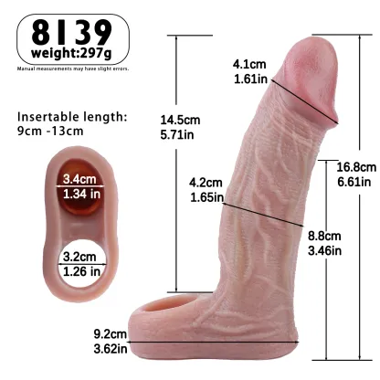 Hashid 6.6"x1.6" Adjustable Vibrating Penis Extender Sleeve – Lifelike Silicone Cock Sheath