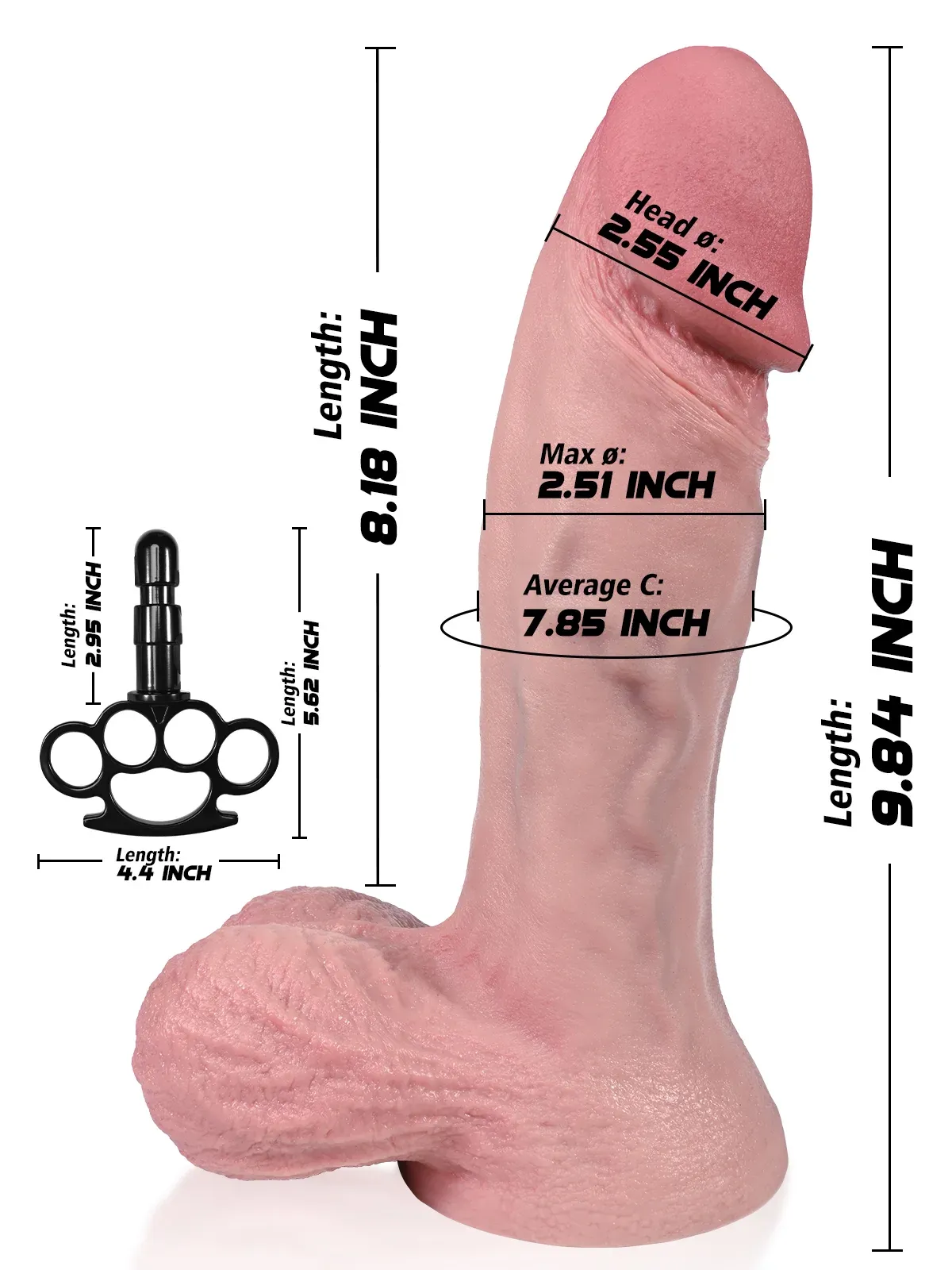 Dave 8.8" x 2.5" Big Thick Sliding Skin Vac-U-Lock Dildo With Realistic Balls & Suction Cup