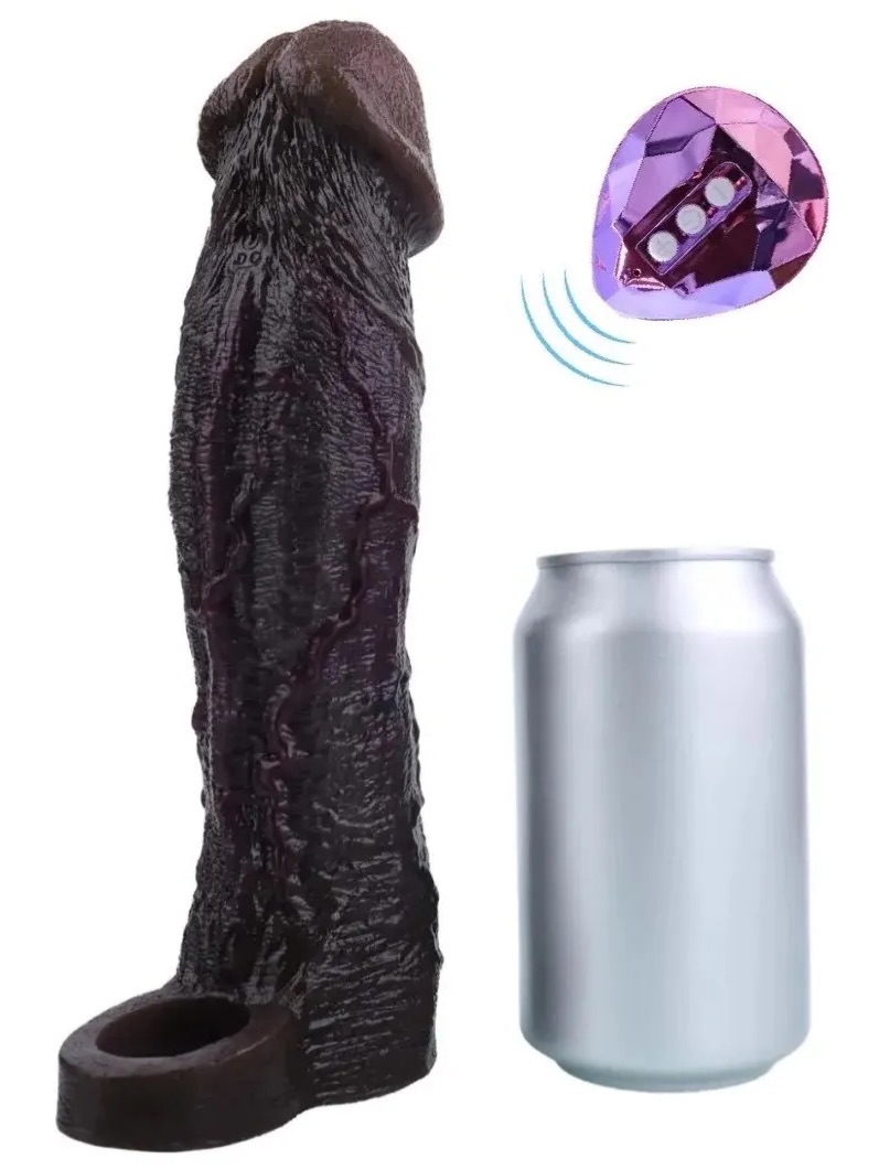 Leo 9.1"×2.2" Huge Black Realistic Silicone Penis Extender | 10 Vibration Modes