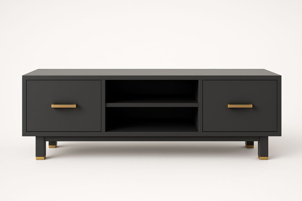 Fekete MDF TV-állvány arany fogantyúkkal, 120x40x35 cm-Nestlivia