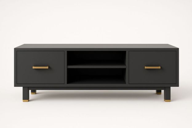 Fekete MDF TV-állvány arany fogantyúkkal, 120x40x35 cm-Nestlivia