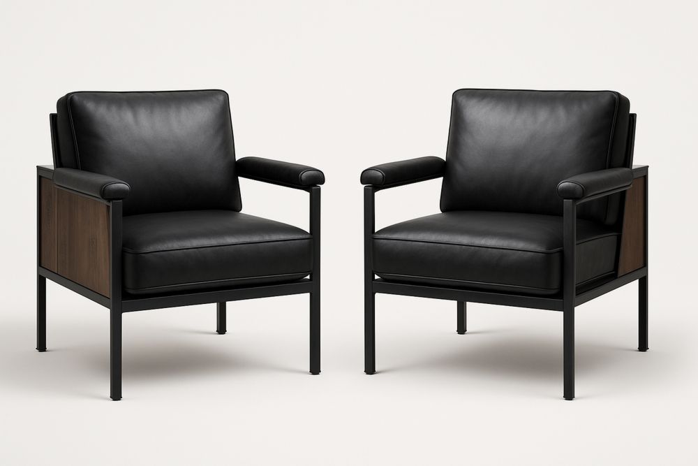 Fekete bőr fotel fém keret-Nestlivia