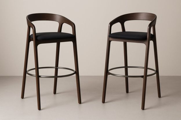 Fa bárszék poliészter üléssel és fém lábtartóval-Nestlivia