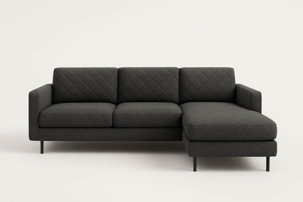 Sötét szürke sarokkanapé acél lábakkal és poliészter huzattal-Nestlivia