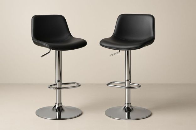 2 Darab Állítható Magasságú Bárszék Fekete Műbőr, Krómozott Acél-Nestlivia