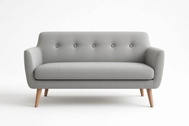 Szürke kétszemélyes kanapé tömörfa lábakkal-Nestlivia