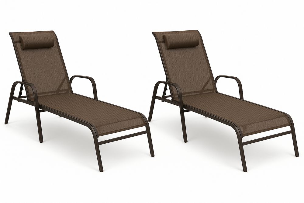 2 db Barna Alumínium Fém Kerti Nyugágy Állítható Háttámlával-Nestlivia