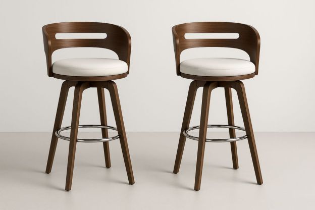 Fa forgatható bárszék fehér ülőfelülettel-Nestlivia