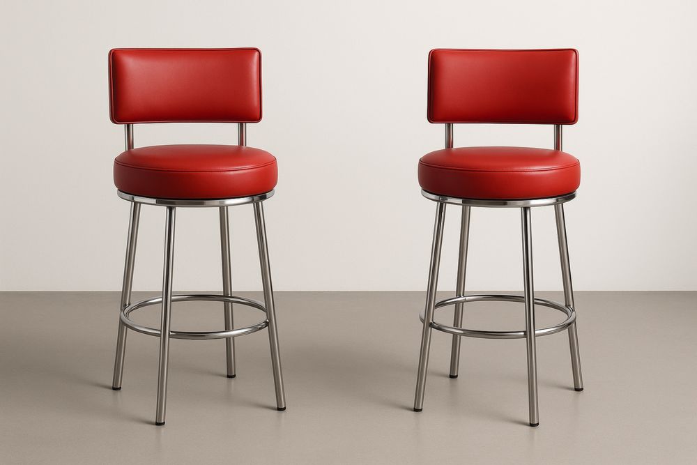 Piros acél bárszék készlet, bőr hatású PU, 76 cm-Nestlivia
