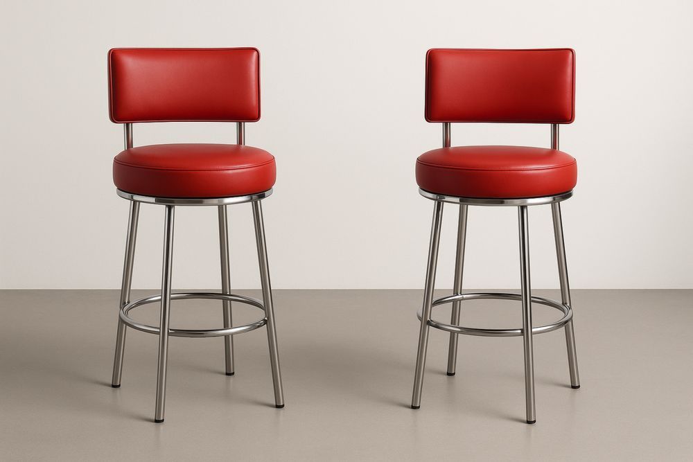 Piros acél bárszék készlet, bőr hatású PU, 76 cm-Nestlivia