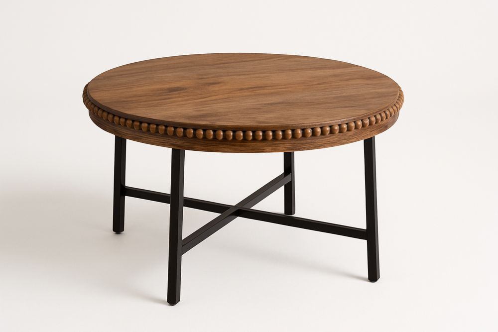 Kör alakú dió furnér asztal fém lábakkal-Nestlivia