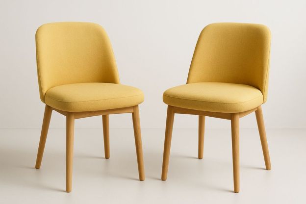 Sárga szék szett tömör fa lábakkal és poliészter szövettel-Nestlivia