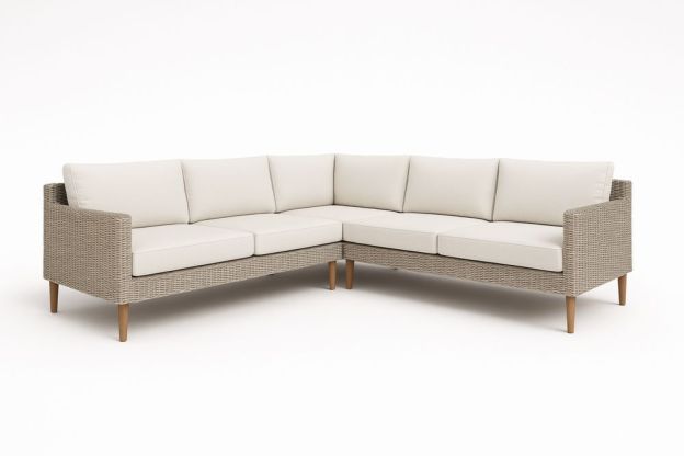 Sarok ülőgarnitúra kültéri kanapé polietilén fonott huzat pamut párnahuzat 230 cm Bézs-Nestlivia