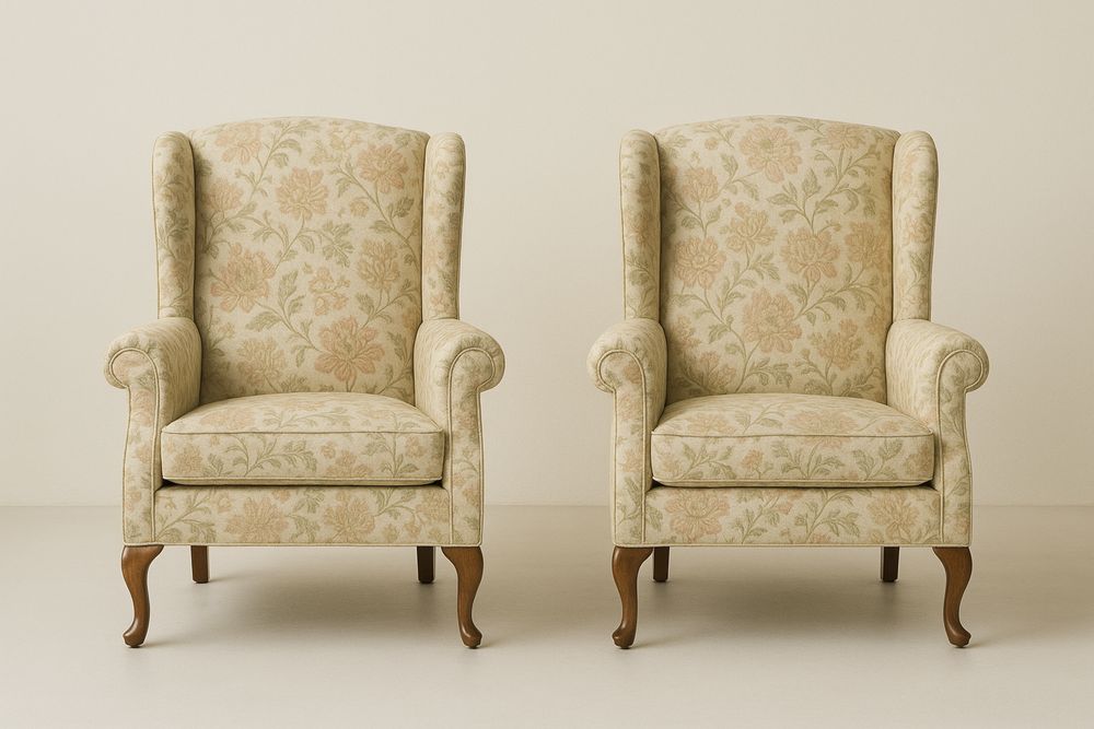 Karosszék Szett Virágmintás Modern Kárpitozással Tömör Fa Lábbal-Nestlivia