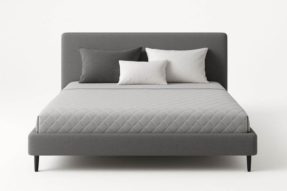 Szürke szövet ágy szett hab matraccal 200x150x100 cm-Nestlivia