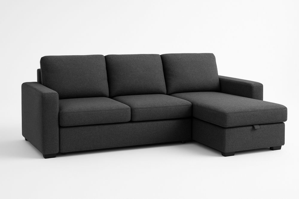 L alakú sötétszürke szövet sarokkanapé-Nestlivia