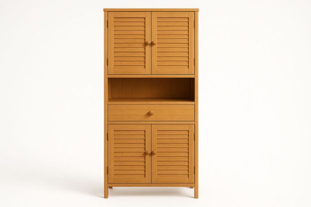 Bambusz szekrény ajtókkal és fiókkal 180x60x40 cm-Nestlivia