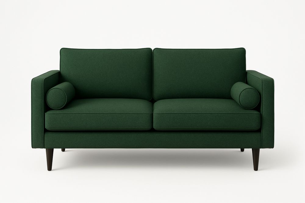 Kétszemélyes zöld szövet kanapé tömörfa lábakkal-Nestlivia
