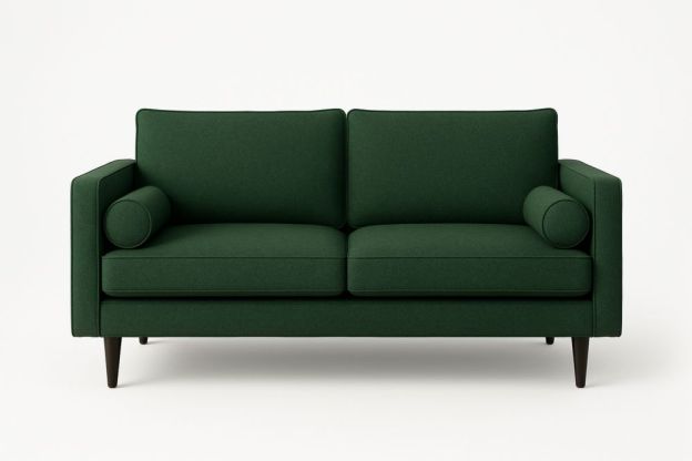 Kétszemélyes zöld szövet kanapé tömörfa lábakkal-Nestlivia