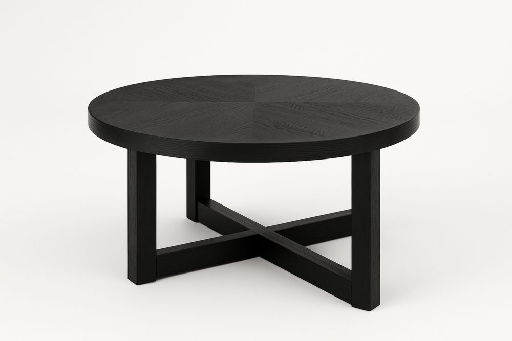 Kerek dohányzóasztal fekete fa 90 cm átmérővel-Nestlivia