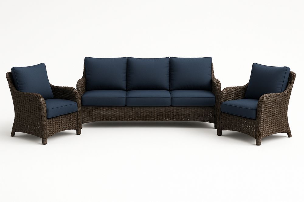 Rattan stílusú kerti bútor szett kávébarna kékkel-Nestlivia