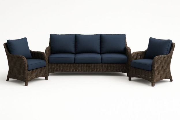 Rattan stílusú kerti bútor szett kávébarna kékkel-Nestlivia