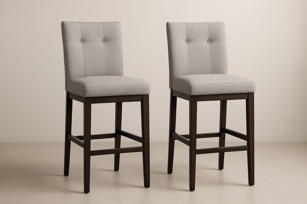 2 db magas támlás bárszék kárpitozott fa vázzal szürke-Nestlivia