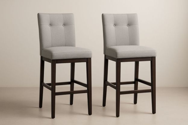 2 db magas támlás bárszék kárpitozott fa vázzal szürke-Nestlivia