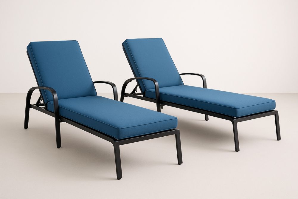 Kültéri állítható acél fekvőágy szett poliészter párnával, Kék-Nestlivia