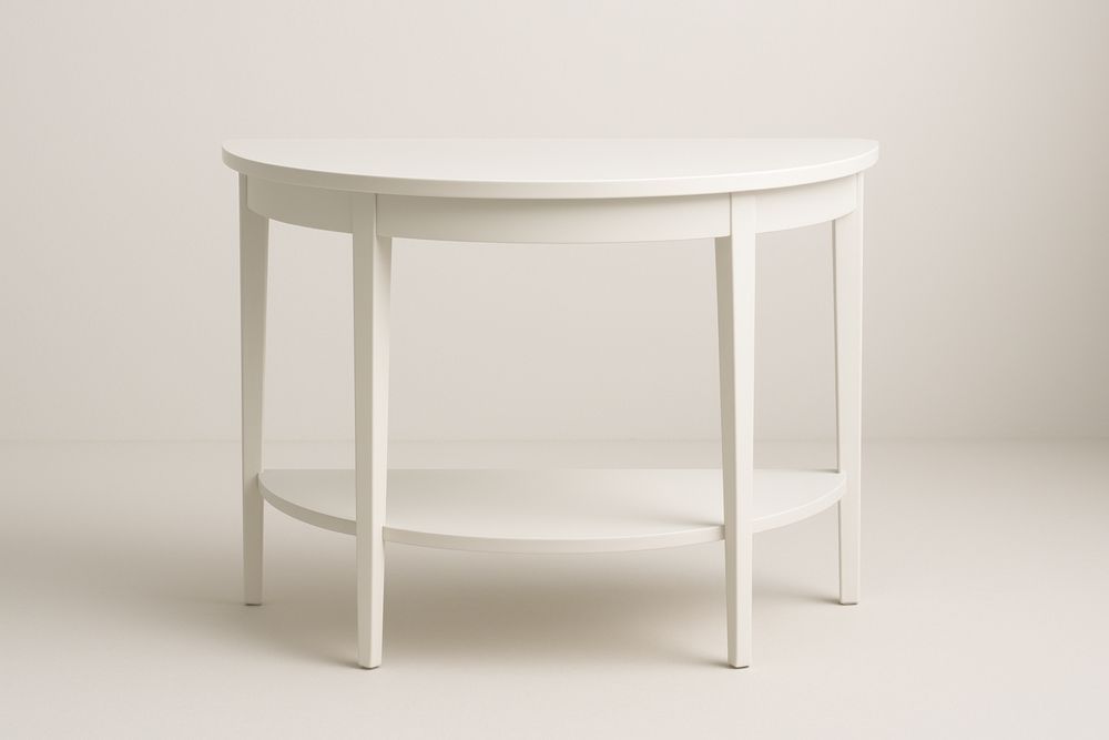 Fehér félkör alakú fa konzolasztal 75x37x73 cm-Nestlivia