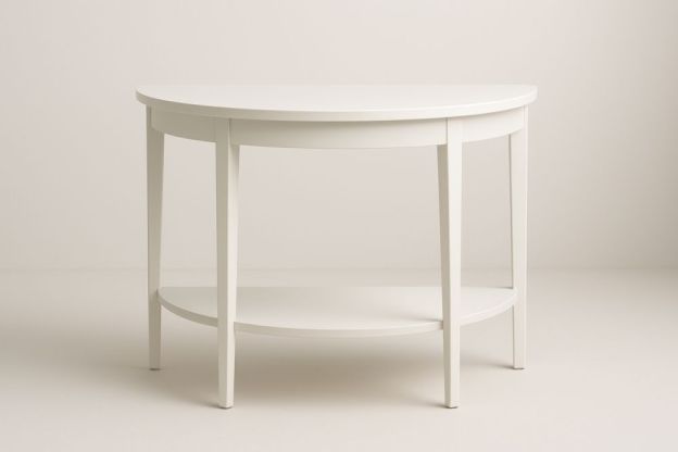 Fehér félkör alakú fa konzolasztal 75x37x73 cm-Nestlivia