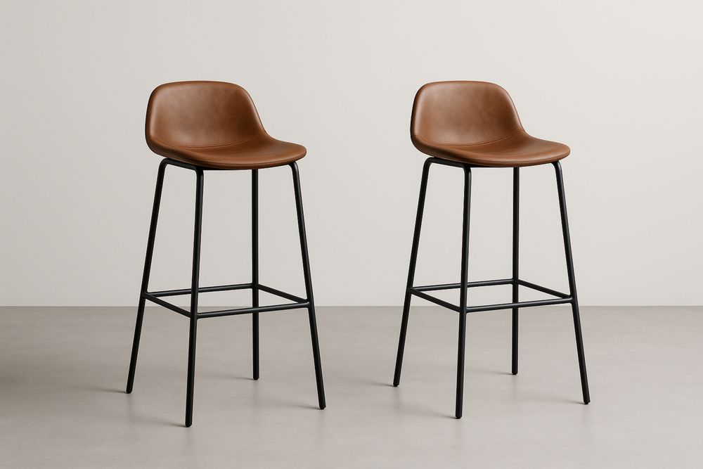 Bárszék fekete fém vázzal barna PU bőr üléssel 2 darabos szett-Nestlivia