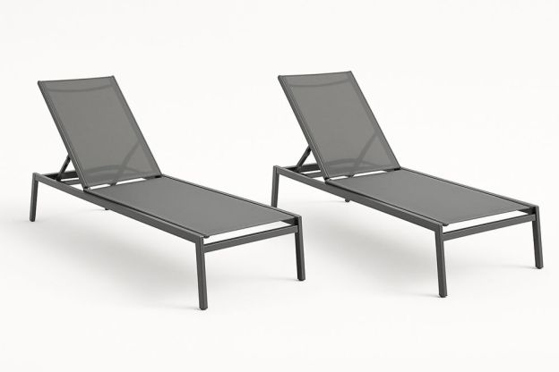 2 db kerti napozóágy fém kerettel és textil anyaggal, szürke 195x65x32 cm-Nestlivia