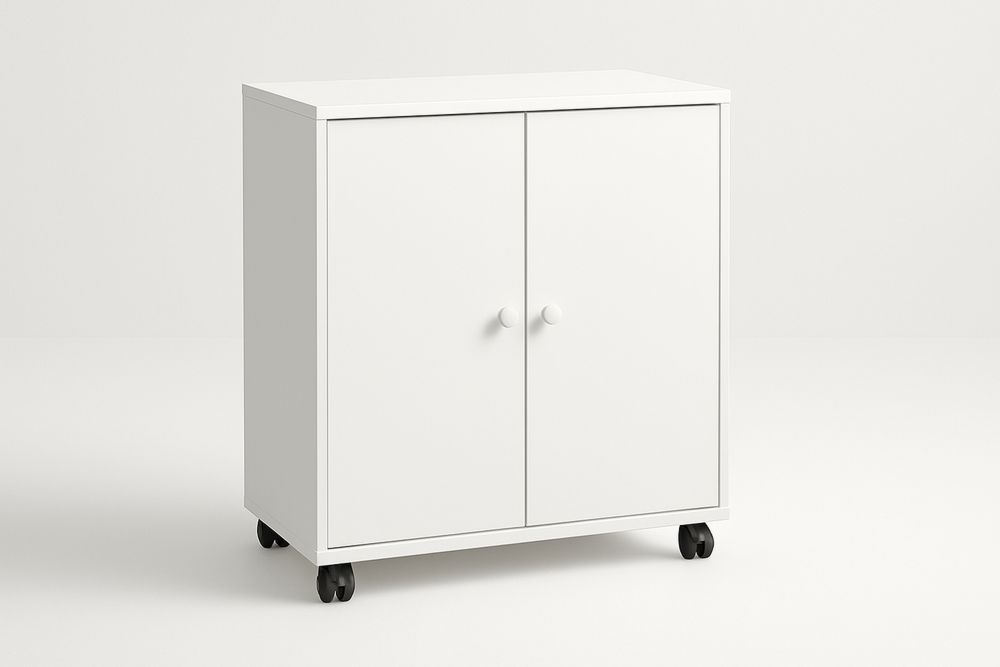 Fehér kétajtós MDF szekrény guruló kerekekkel-Nestlivia