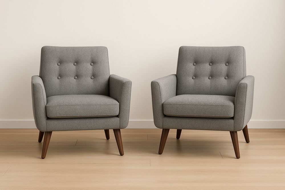 Két darabos szürke poliészter kárpitozott karosszék szett fa kerettel-Nestlivia