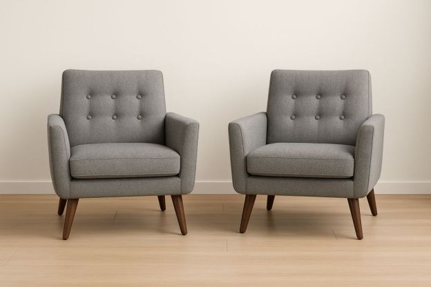 Két darabos szürke poliészter kárpitozott karosszék szett fa kerettel-Nestlivia