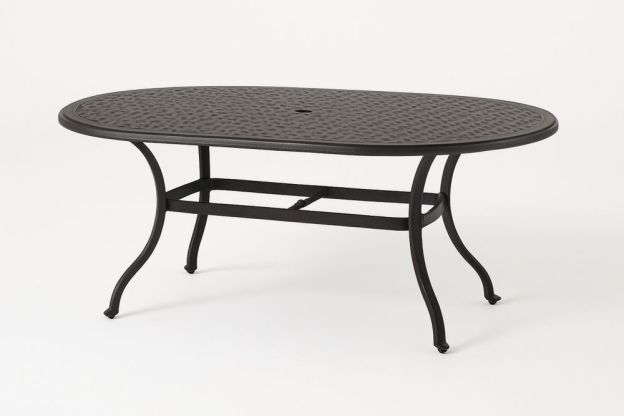 Fekete fém ovális kültéri asztal 180x90x74 cm-Nestlivia