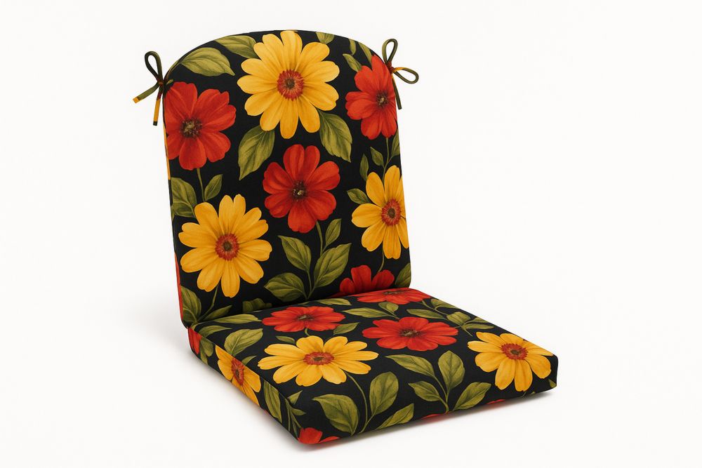 Virágmintás poliészter székpárna fekete/piros/sárga-Nestlivia