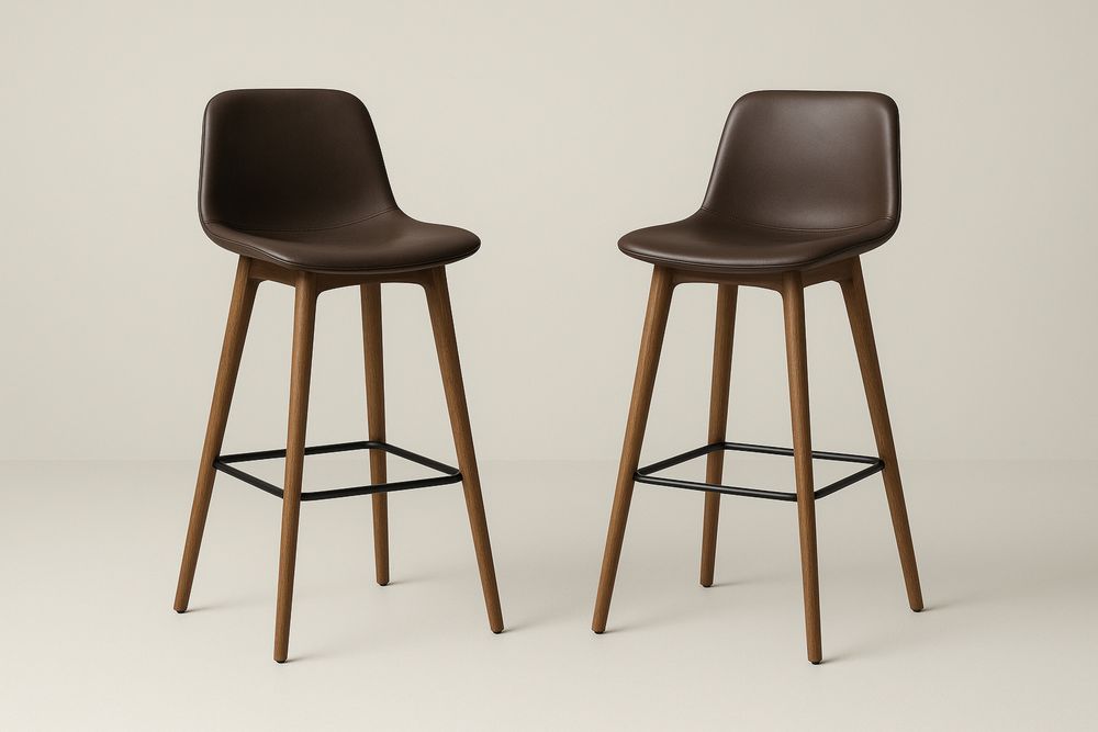 Bárszékek 2 db PU bőr ülés fa lábak barna-Nestlivia