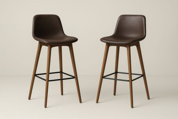 Bárszékek 2 db PU bőr ülés fa lábak barna-Nestlivia