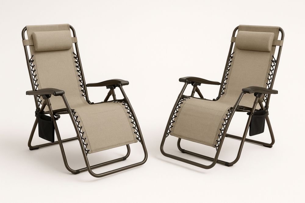 Kültéri összecsukható nyugágy szett állítható háttámlával és kartámlával Bézs színben-Nestlivia