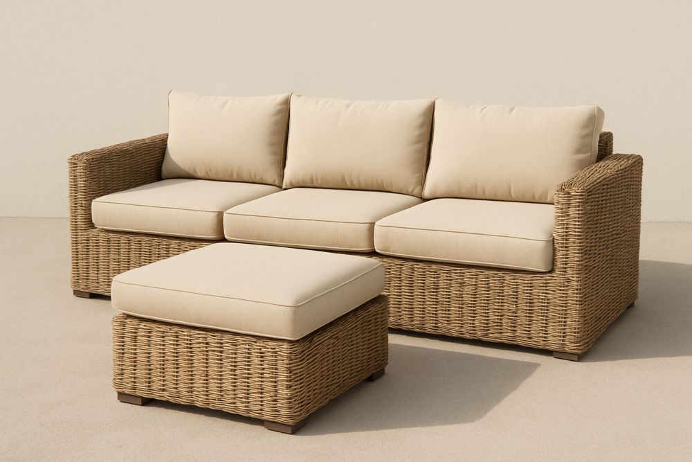 Műrattan kerti ülőgarnitúra bézs párnákkal-Nestlivia