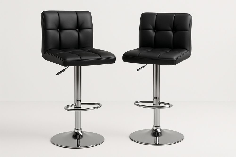 Fekete bőrszék szett állítható magasságú fém talppal-Nestlivia