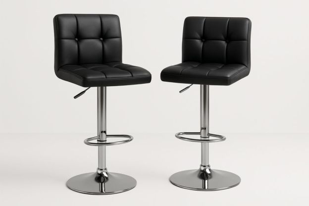 Fekete bőrszék szett állítható magasságú fém talppal-Nestlivia