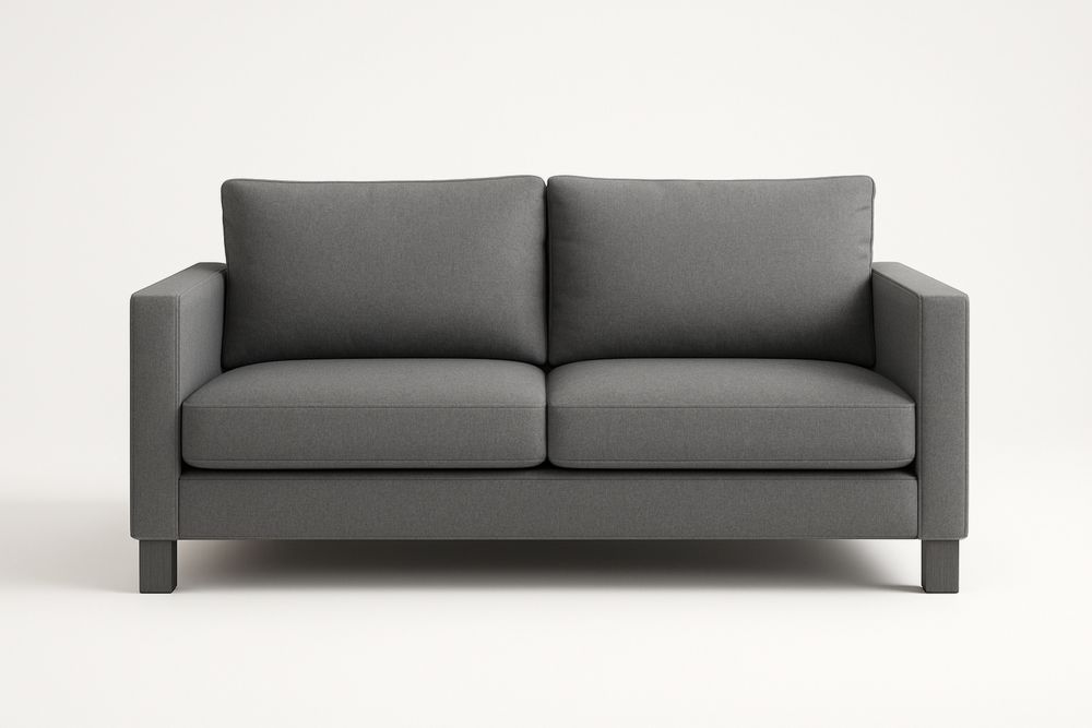 Kétszemélyes szürke szövet kanapé, fa lábakkal-Nestlivia